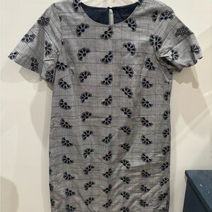 Ann Taylor Navy and White Checkered Blazer